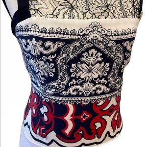 Roberto Cavalli White, Blue & Red Fully Lined Dress Size 8